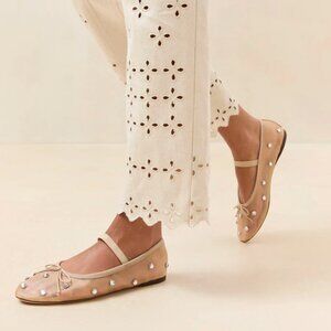 Loeffler Randall Caramel Mesh with Clear Rhinestone Leonie Flats